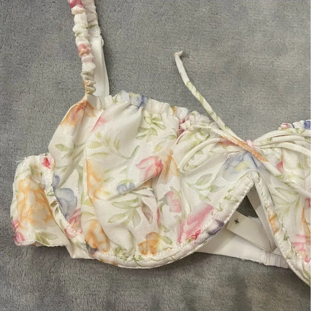 New! For Love and Lemons Floral White Cream Pink Rosie Bra 24582